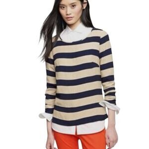 NWT J. Crew Tan and Navy Striped Crepe Blouse‎ Top Size 6 Preppy